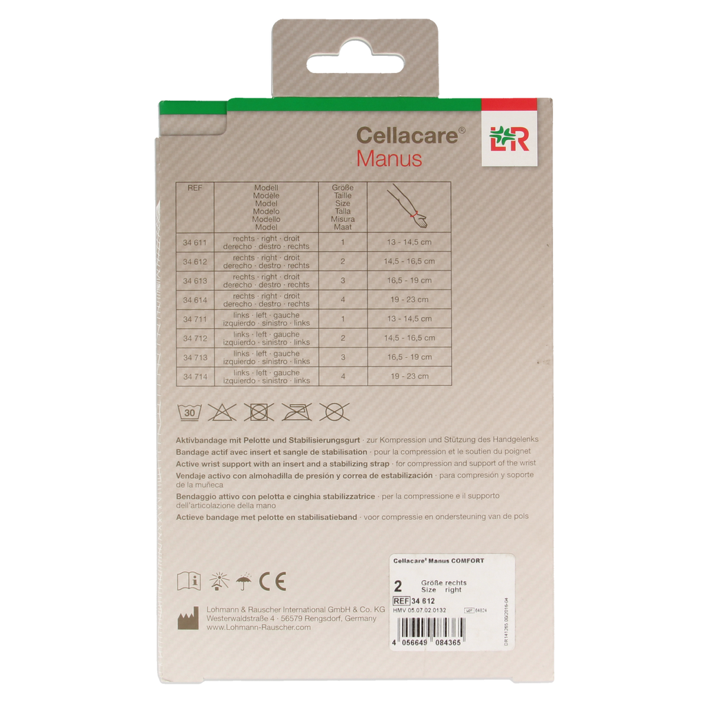 Cellacare Manus comfort polsbandage rechts maat 2 1.00 Stuks