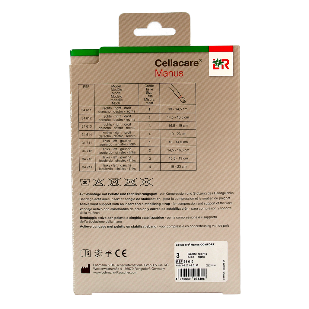 Cellacare Manus comfort polsbandage rechts maat 3  1.00 Stuks