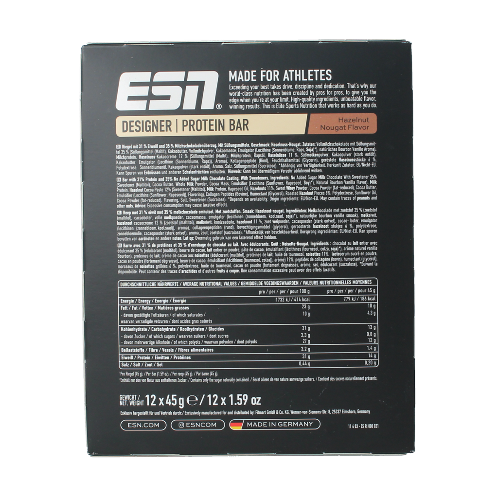 ESN Hazelnut nougat bar 45g 12.00 Stuks