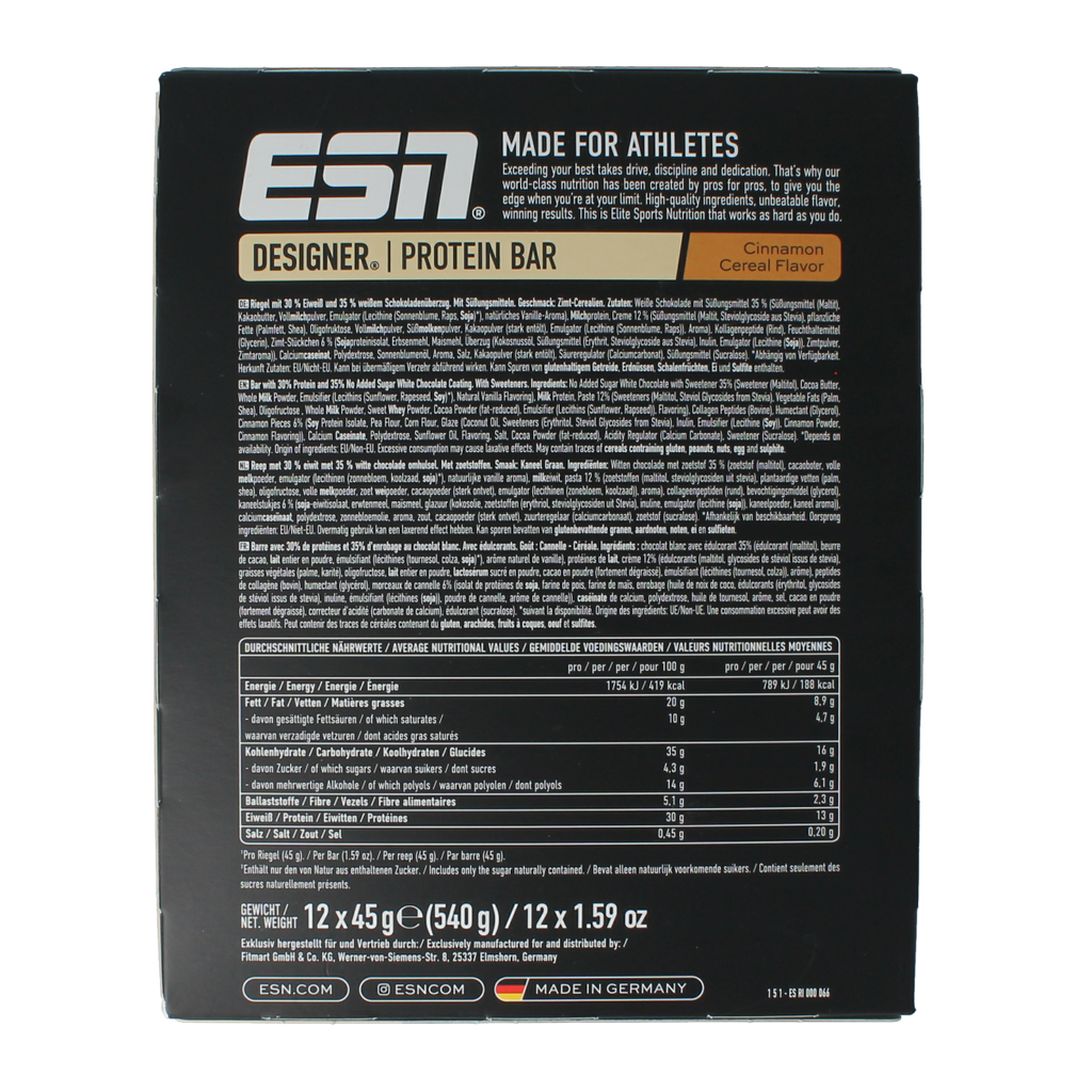 ESN Cinnamon cereal bar 45g 12.00 Stuks