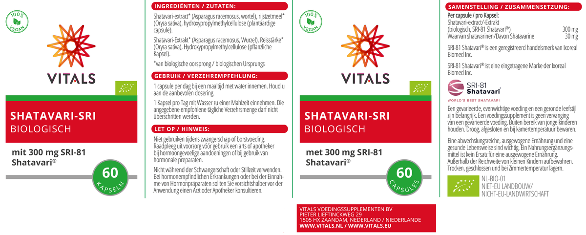 Vitals Shatavari-SRI Biologisch 60c 60.00 Capsules