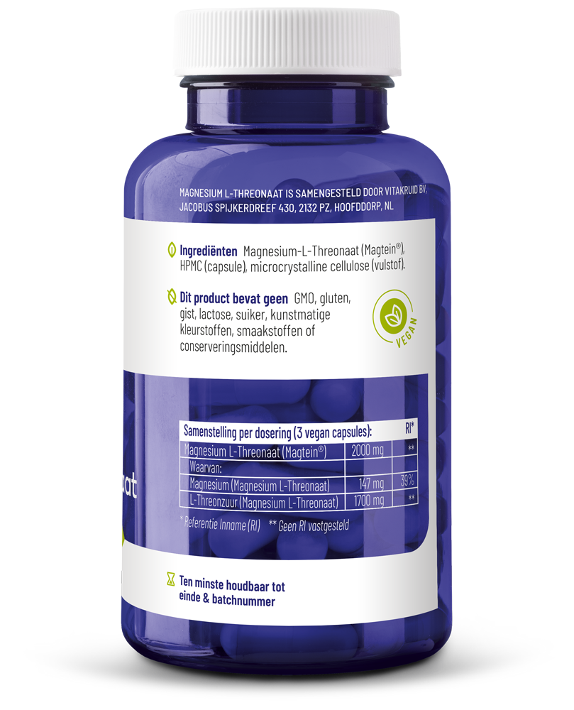 Vitakruid Magnesium L-threonaat met gepatenteerd magtein 90.00 Vegetarische capsules