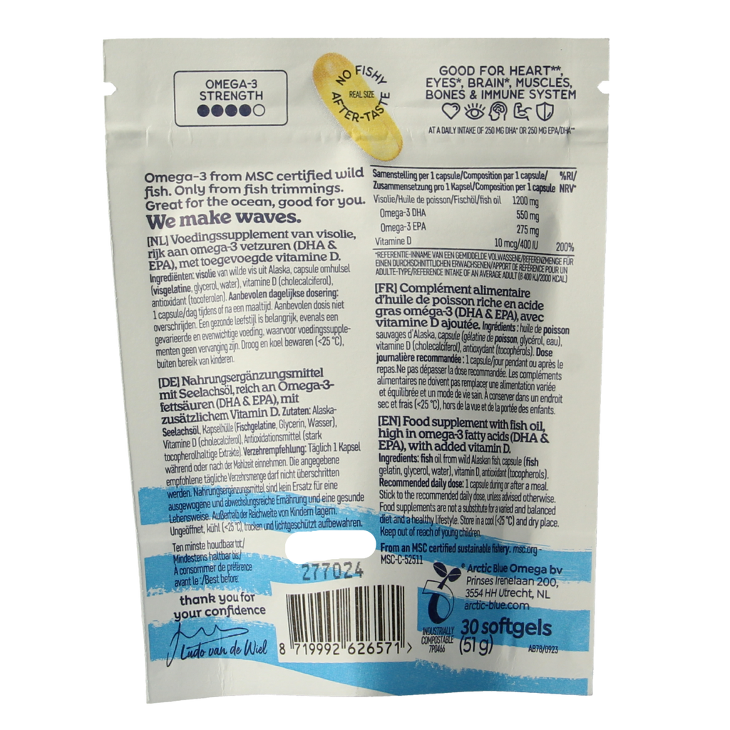 Arctic Blue Pure Alaska MSC visolie met vitamine D 30.00 Softgels